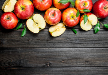 Red fresh apples and Apple slices.