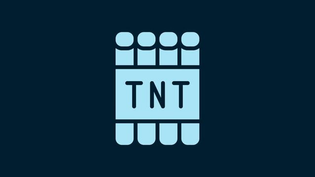 White Detonate dynamite bomb stick and timer clock icon isolated on blue background. Time bomb - explosion danger concept. 4K Video motion graphic animation