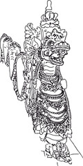Outline detailed sketch balinese serpent dragon from stone next to the stairs 