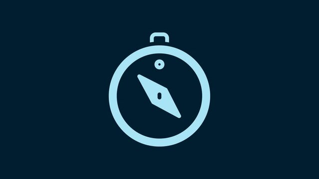 White Compass icon isolated on blue background. Windrose navigation symbol. Wind rose sign. 4K Video motion graphic animation