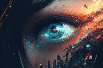 Futuristic Cybernetic Eye, Eye on the Future, Abstract Art, Concept Art, Digital Illustration, Generative AI