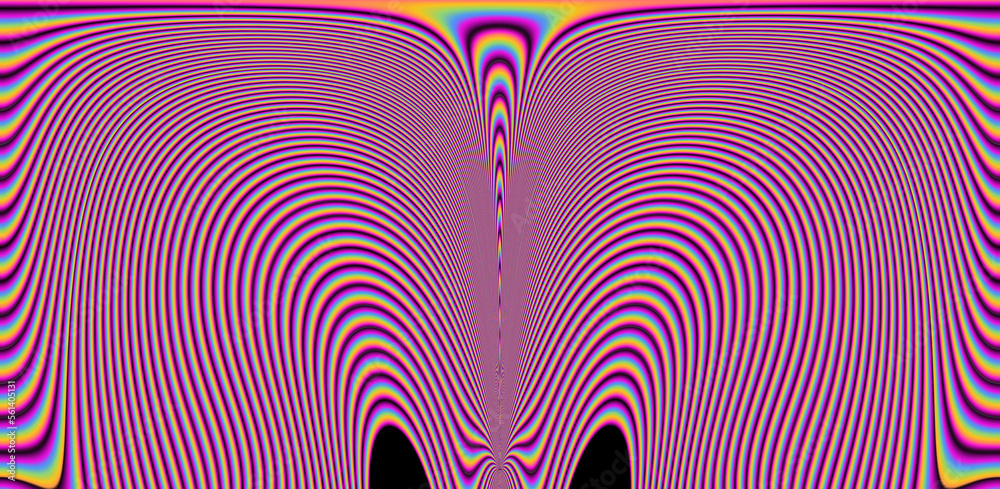 Poster texture of a glitched tv screen with wavy and distorted moire pattern in acid colors.