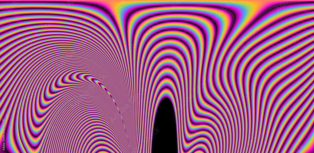 Poster Texture of a glitched TV screen with wavy and distorted moire pattern in acid colors.