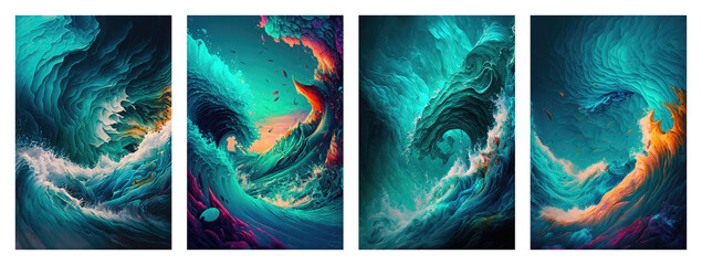 Abstract turquoise colorful waves on the sea wallpaper texture background