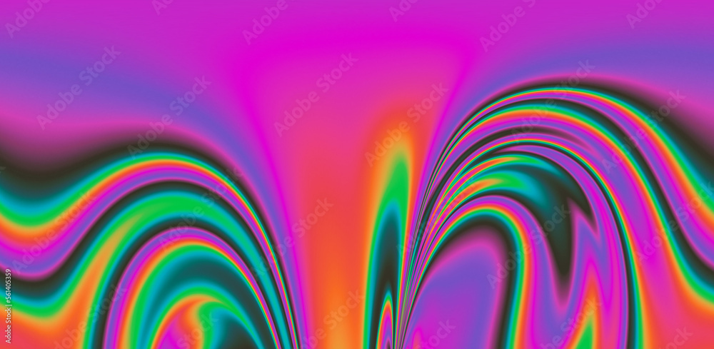 Poster Abstract trippy background with marbled ebru texture and multicolored streaks. 