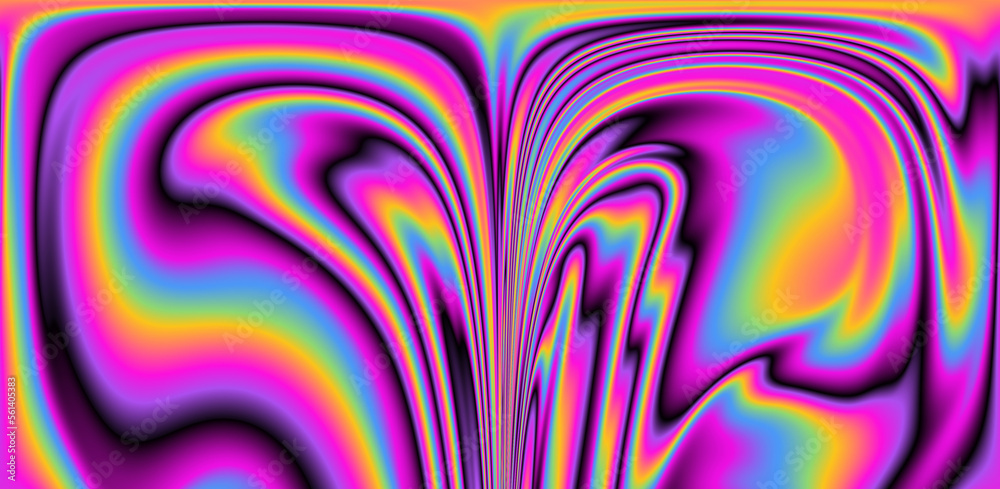 Poster Abstract trippy background with marbled ebru texture and multicolored streaks. 
