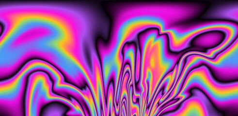 Abstract trippy background with marbled ebru texture and multicolored streaks. 