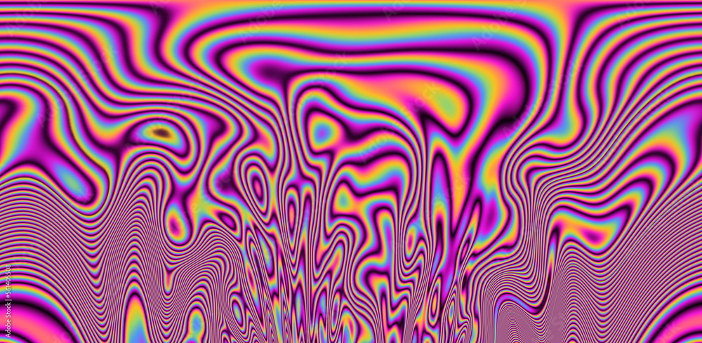 Poster Abstract trippy background with marbled ebru texture and multicolored streaks. 