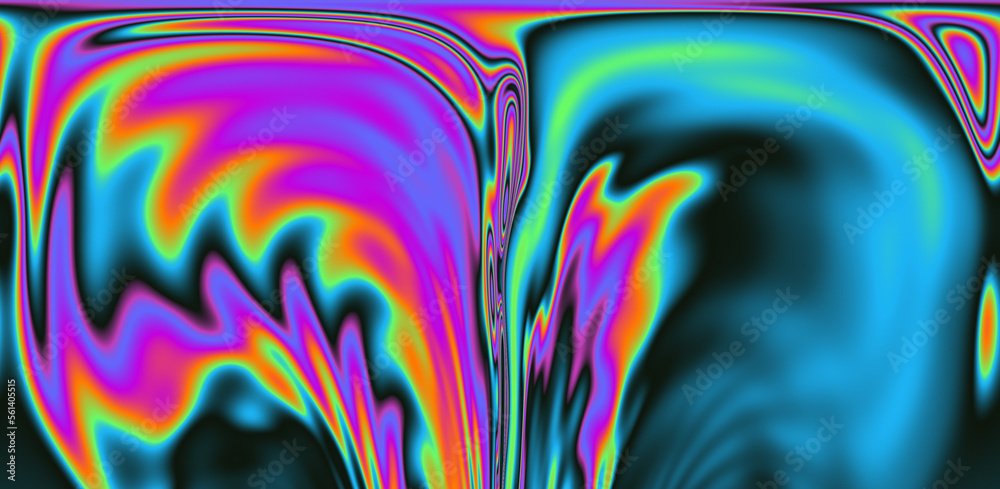 Poster Abstract trippy background with marbled ebru texture and multicolored streaks. 