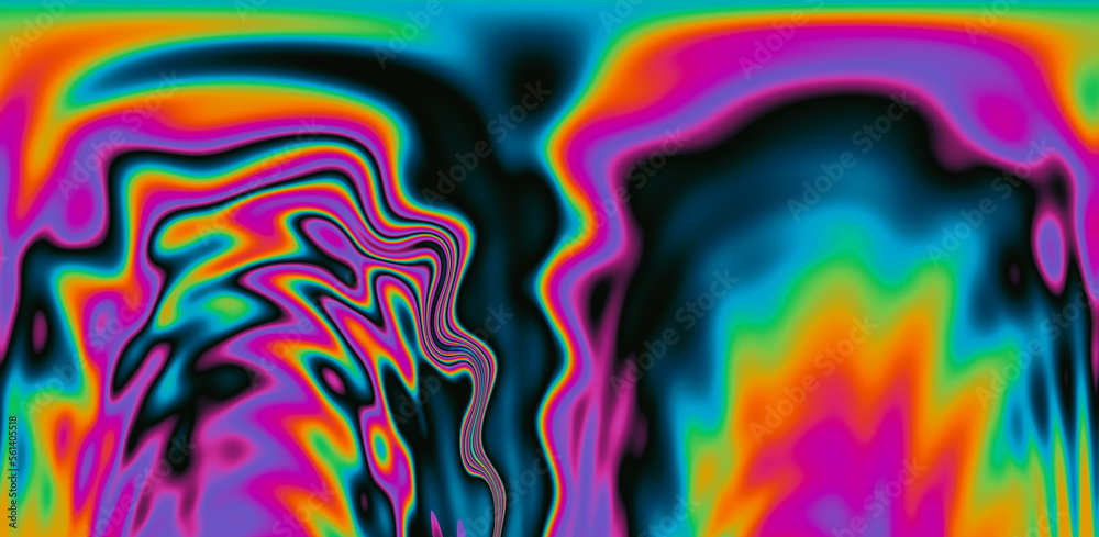 Poster Abstract trippy background with marbled ebru texture and multicolored streaks. 