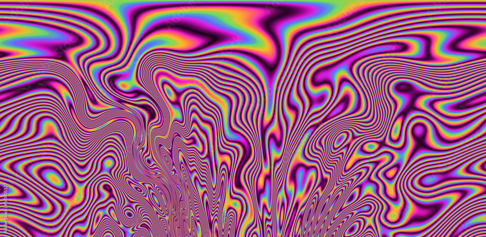 Poster Abstract trippy background with marbled ebru texture and multicolored streaks. 