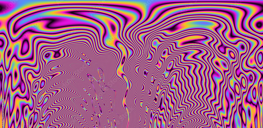 Poster Abstract trippy background with marbled ebru texture and multicolored streaks. 