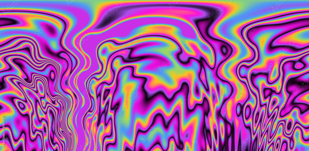 Poster Abstract trippy background with marbled ebru texture and multicolored streaks. 