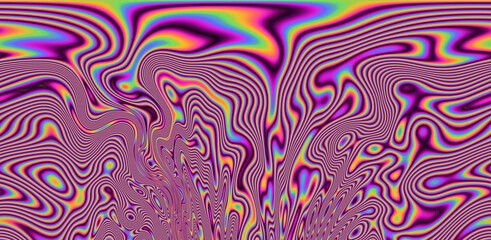 Abstract trippy background with marbled ebru texture and multicolored streaks. 