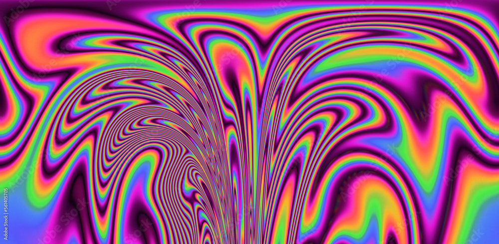 Poster texture of a glitched tv screen with wavy and distorted moire pattern in acid colors.