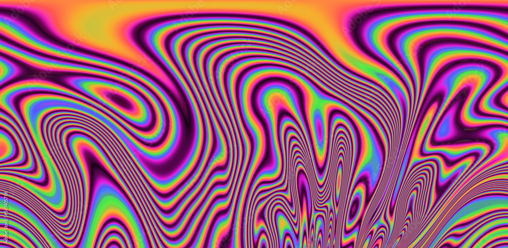 Poster Texture of a glitched TV screen with wavy and distorted moire pattern in acid colors.