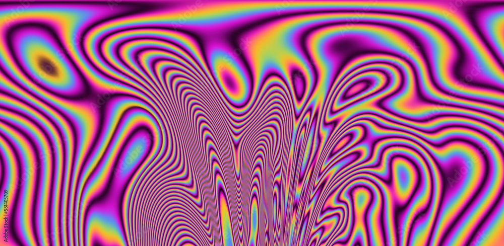 Poster Texture of a glitched TV screen with wavy and distorted moire pattern in acid colors.