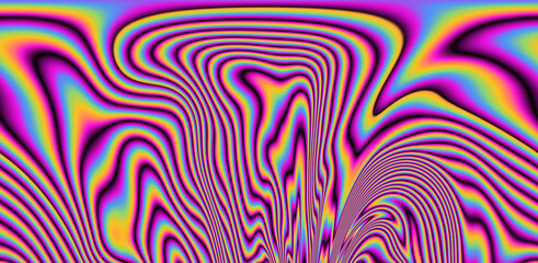 Texture of a glitched TV screen with wavy and distorted moire pattern in acid colors.