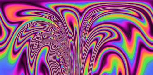 Texture of a glitched TV screen with wavy and distorted moire pattern in acid colors.