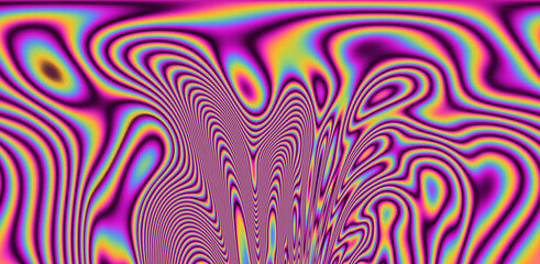 Texture of a glitched TV screen with wavy and distorted moire pattern in acid colors.