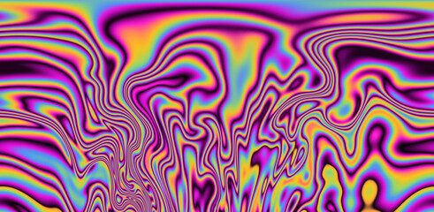 Abstract trippy background with marbled ebru texture and multicolored streaks. 