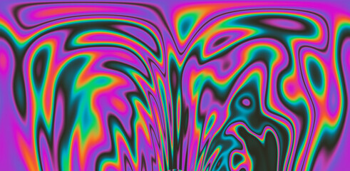 Abstract trippy background with marbled ebru texture and multicolored streaks. 
