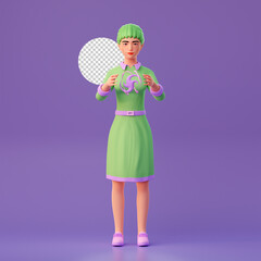 cute girl controlling energy in her hand, 3d character illustration