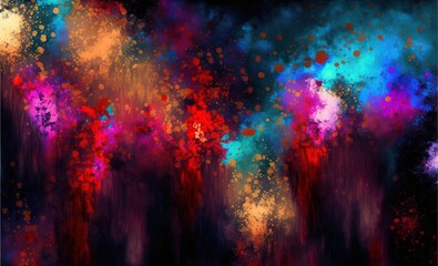 Fototapeta na wymiar Impressionistic blue red teal fire modern oil painting and sparkling wallpaper, color transitions, universe, volumetric lighting, sharp, hyperrealistic created with generative ai technology