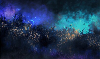 Obraz na płótnie Canvas Impressionistic gold blue modern oil painting and sparkling wallpaper, color transitions, universe, volumetric lighting, sharp, hyperrealistic created with generative ai technology