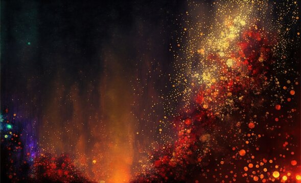 Impressionistic gold red  fire modern oil painting and sparkling wallpaper, color transitions, universe, volumetric lighting, sharp, hyperrealistic created with generative ai technology