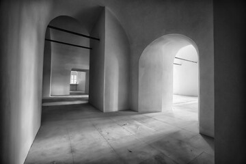 Obraz premium indoor architecture light shadow church black and white interior