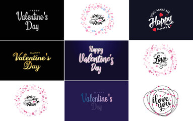 Happy Valentine's Day greeting card template with a cute animal theme and a pink color scheme