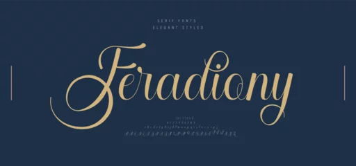 Foto op Canvas Wedding luxury alphabet letters font with tails. Typography italic elegant classic serif fonts and number decorative vintage retro for logo branding. vector illustration © geengraphy