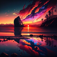 Fototapeta na wymiar Mountain Beautiful Sunset Art Wallpaper Background