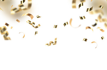 golden confetti on white background falling overlay design