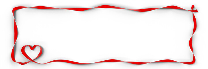 Valentine's Day Graphic Element: Red Ribbon Frame with Heart Shape on transparent background (3D Rendering)