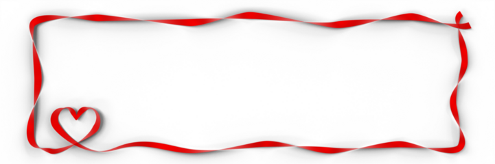 Valentine's Day Graphic Element: Red Ribbon Frame with Heart Shape on transparent background (3D Rendering)