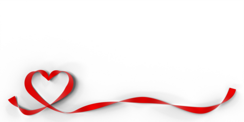 Valentine's Day Graphic Element: Red Ribbon Frame with Heart Shape on transparent background (3D Rendering)