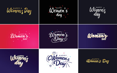 Fototapeta na wymiar Happy Women's Day greeting card template with hand lettering text design creative typography suitable for holiday greetings; vector illustration