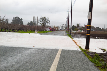 Roadway flooding during rain storm in California