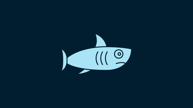 White Shark icon isolated on blue background. 4K Video motion graphic animation