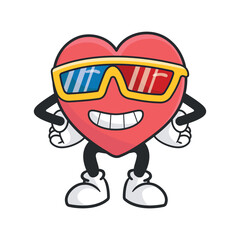 Cute heart retro mascot vector illustration with a funny face. Vintage style cartoon character for valentines day cards and gifts.