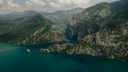 Dam lake in Green Canyon. Beatiful View to Taurus Mountains and turquoise water. turkey