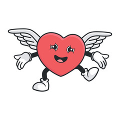 Cute heart retro mascot vector illustration with a funny face. Vintage style cartoon character for valentines day cards and gifts.