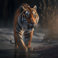 Obraz premium Realistic Illustration of an Asian Tiger.tiger in the sun 