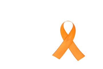 Orange ribbon isolated on white background.Healthcare and medici