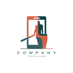 Knight with sword ,shield and mobile phone. Cyber security logo design isolated on white background.