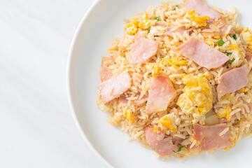 bacon ham fried rice on plate