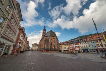 Fototapeta na wymiar Heidelberg Germany, city skyline at Marktplatz Market Square and Heiliggeistkirche Evangelical church