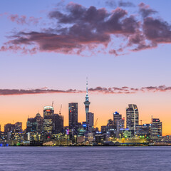 Auckland city skyline at sunset 